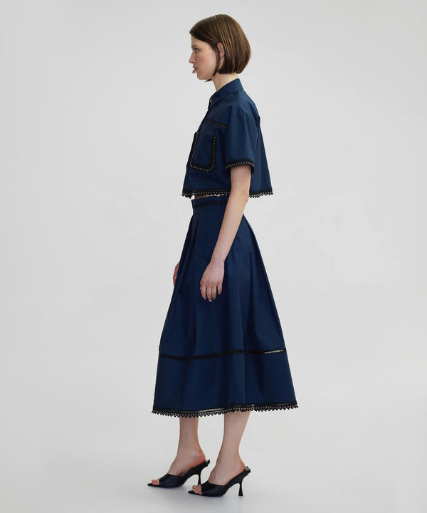 Ipekyol Contrast Striped Midi Skirt Navy