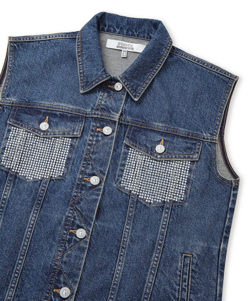 Ipekyol Hotfix Printed Denim Vest Indigo