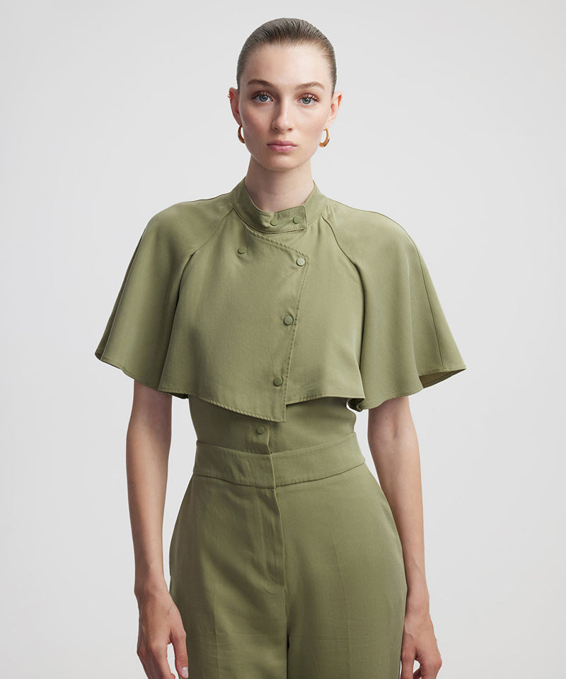 Ipekyol Double-Piece Look Grandad Collar Jumpsuit Khaki