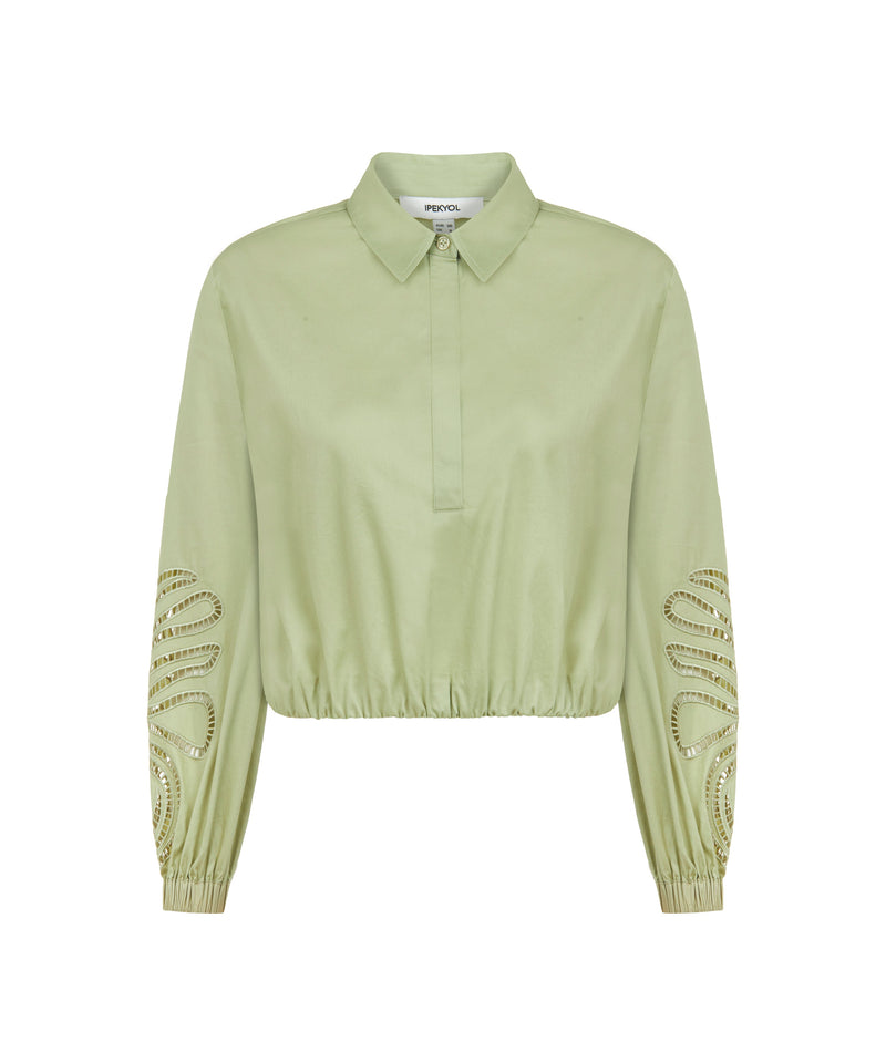 Ipekyol Embroidered Sleeve Crop Shirt Light Green