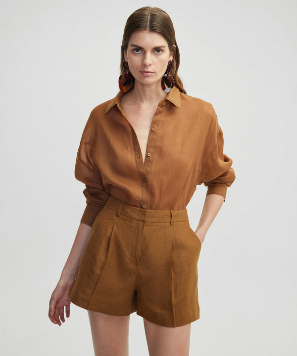 Ipekyol Loose Fit Linen Shirt Tobacco