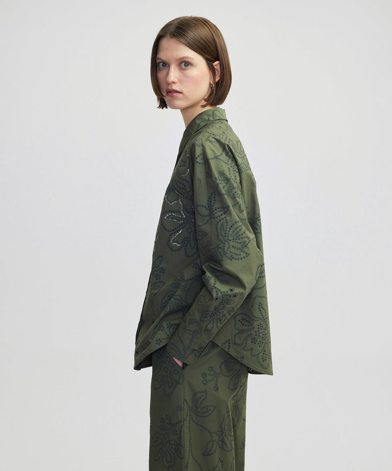 Ipekyol Sequin Embroidered Scalloped Shirt Khaki