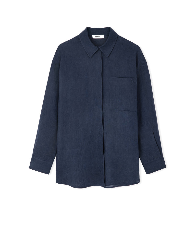Ipekyol Linen Shirt With Hidden Placket Navy