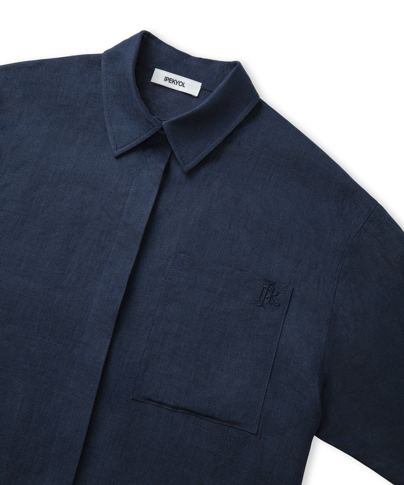 Ipekyol Linen Shirt With Hidden Placket Navy