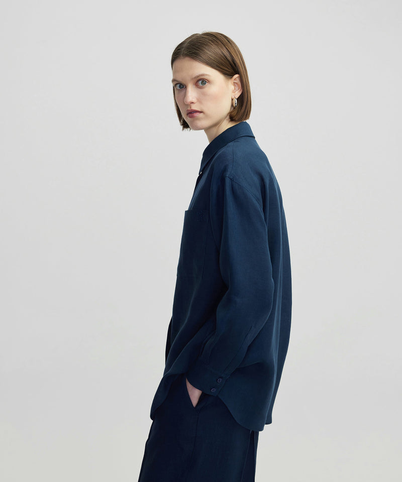 Ipekyol Linen Shirt With Hidden Placket Navy