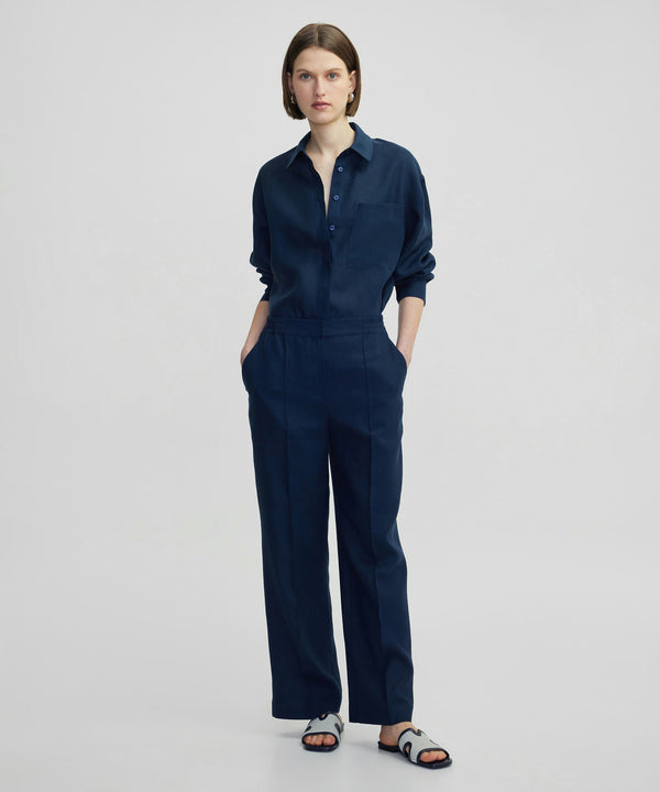 Ipekyol Linen Shirt With Hidden Placket Navy
