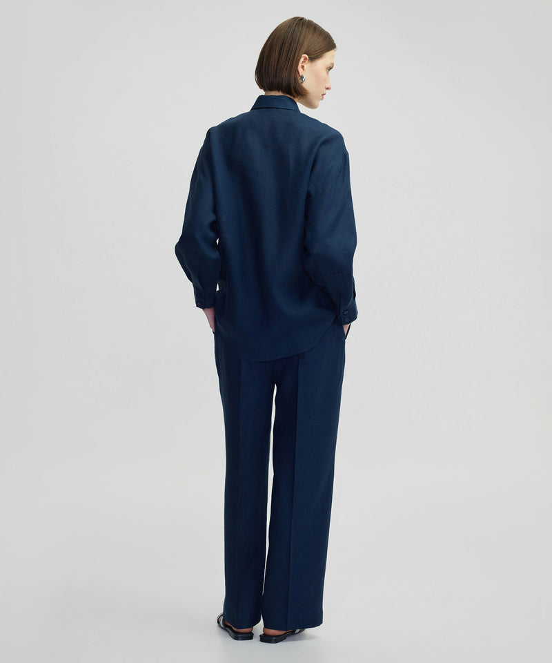 Ipekyol Linen Shirt With Hidden Placket Navy
