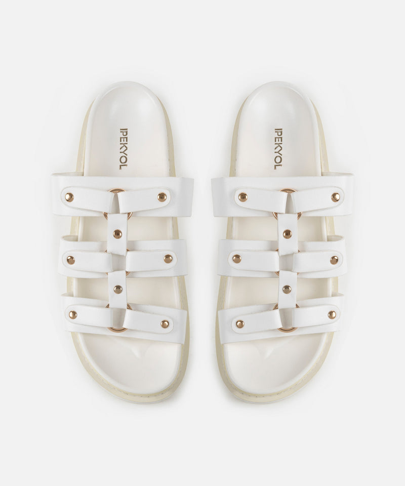 Ipekyol Multi-Strap Slippers With Troc Print White