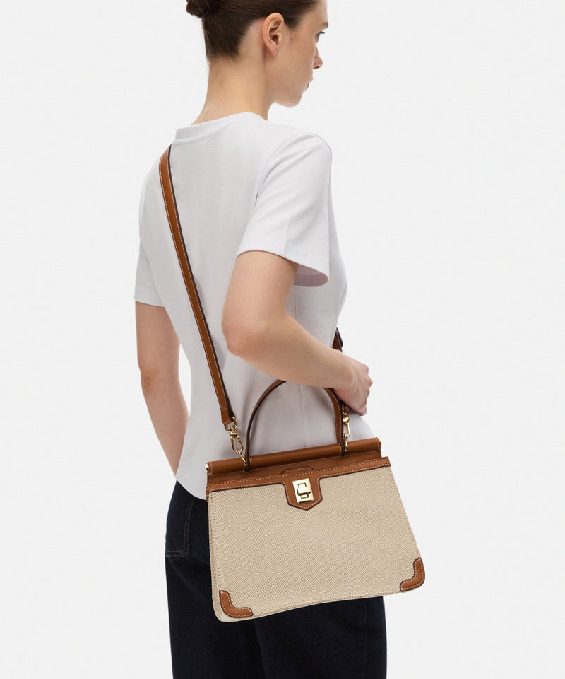 Ipekyol Faux Leather Mix Canvas Bag Beige