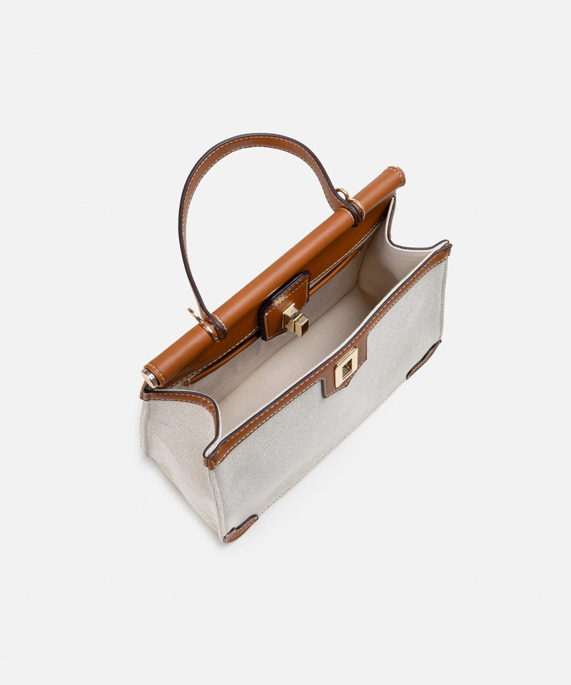 Ipekyol Faux Leather Mix Canvas Bag Beige