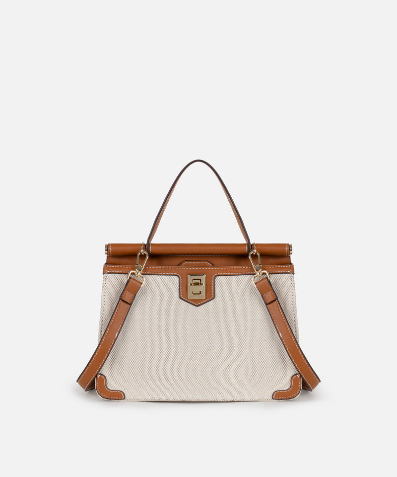 Ipekyol Faux Leather Mix Canvas Bag Beige