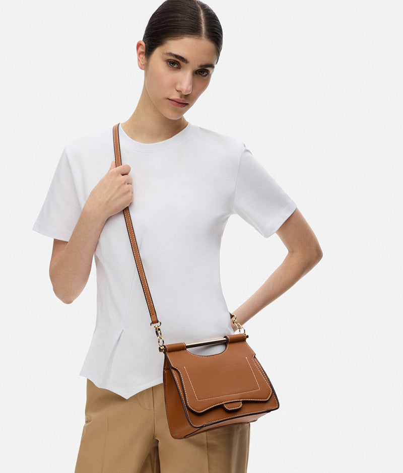 Ipekyol Leather Look Bag With Metal Handle Brown