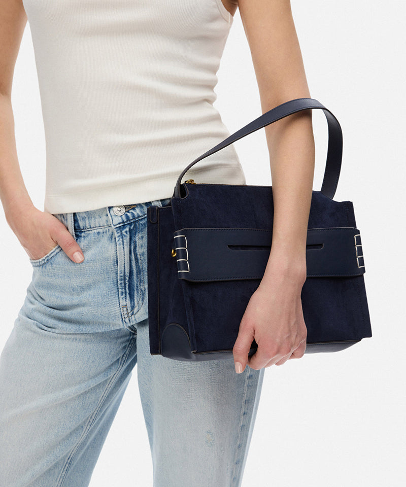 Ipekyol Contrast Textured Double Strap Bag Navy