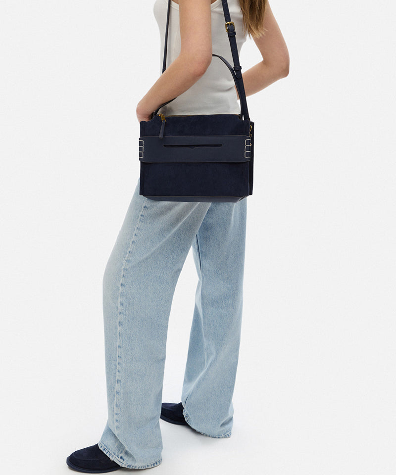 Ipekyol Contrast Textured Double Strap Bag Navy