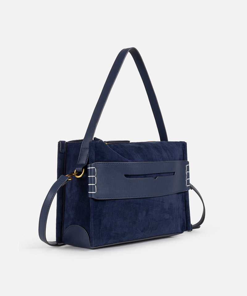 Ipekyol Contrast Textured Double Strap Bag Navy