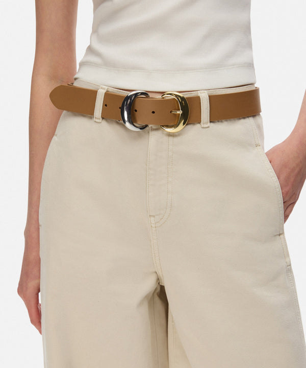 Ipekyol Double Buckle Leather Belt Camel
