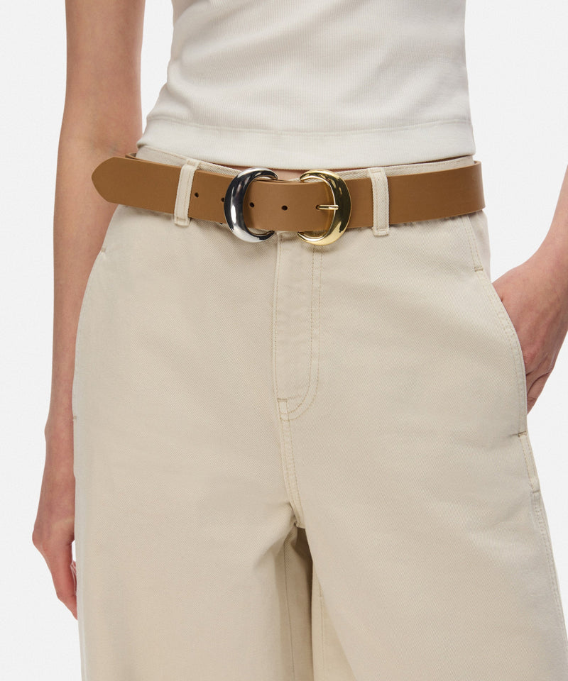 Ipekyol Double Buckle Leather Belt Camel