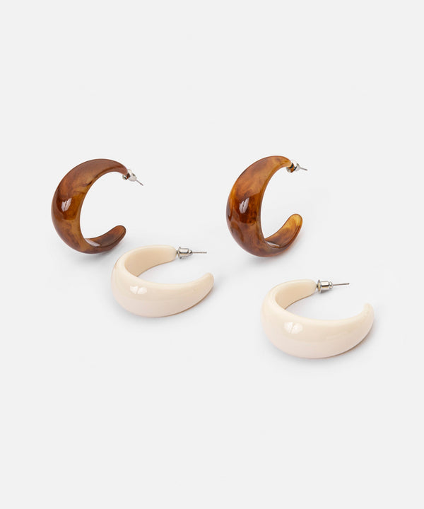 Ipekyol Double Color Hoop Earring Set Brown