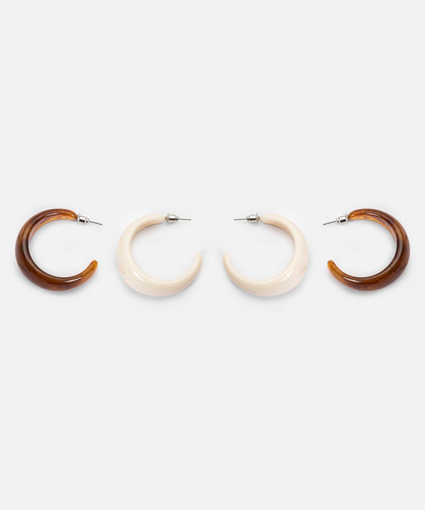 Ipekyol Double Color Hoop Earring Set Brown