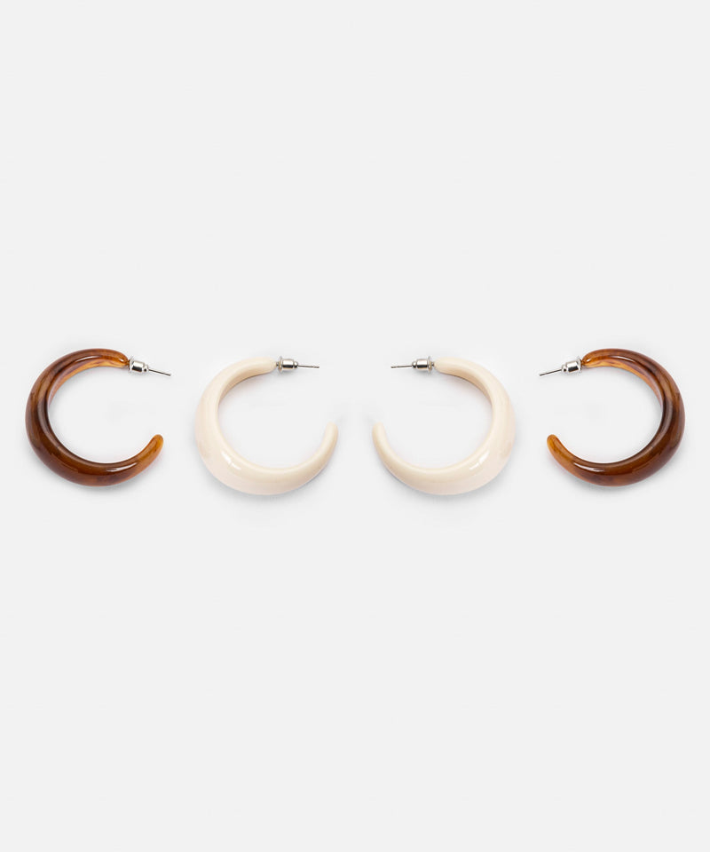 Ipekyol Double Color Hoop Earring Set Brown