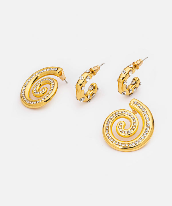 Ipekyol Crystal Stone Double Earring Set Gold