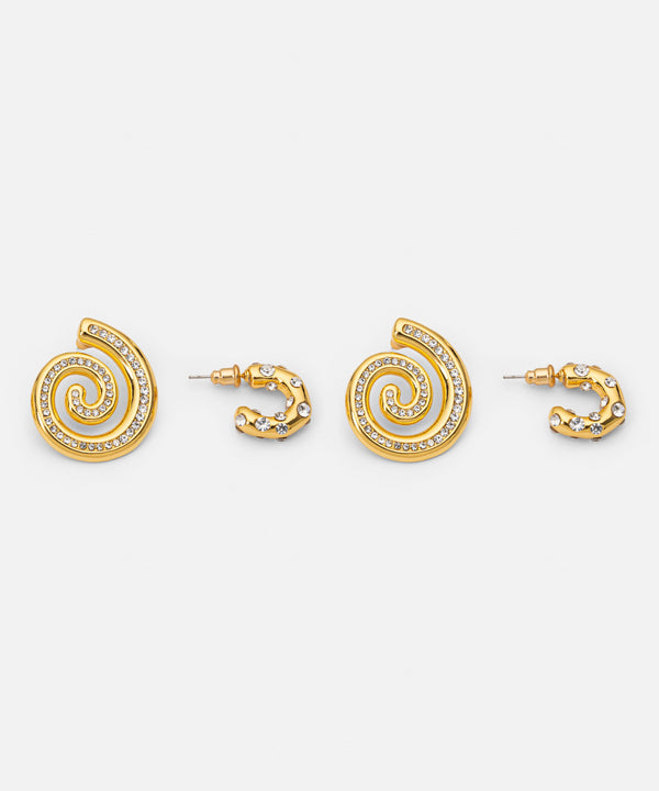 Ipekyol Crystal Stone Double Earring Set Gold
