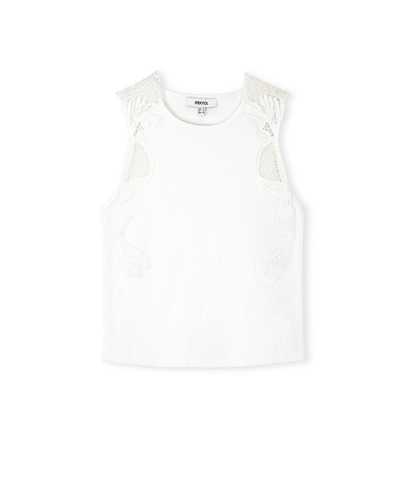 Ipekyol Embroidered Ribbed T-Shirt Ecru