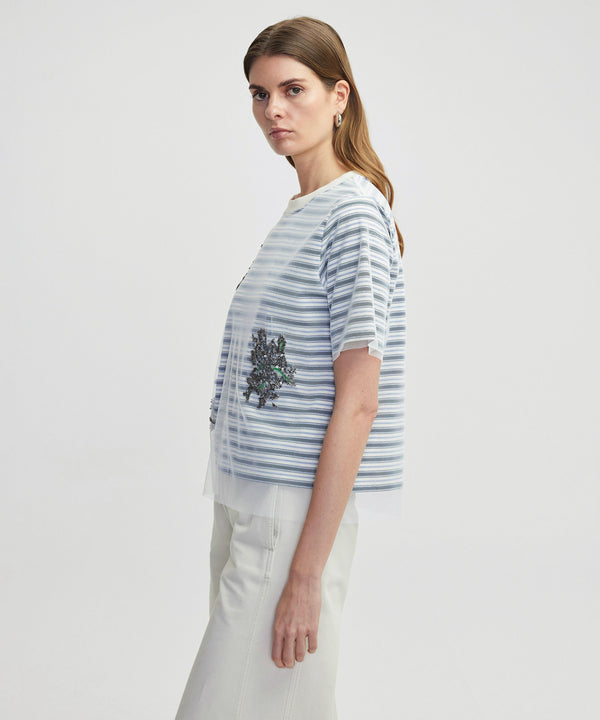 Ipekyol Sequined Tulle Mix T-Shirt Navy