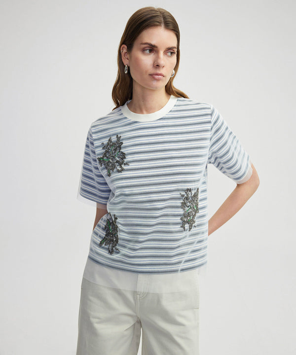 Ipekyol Sequined Tulle Mix T-Shirt Navy