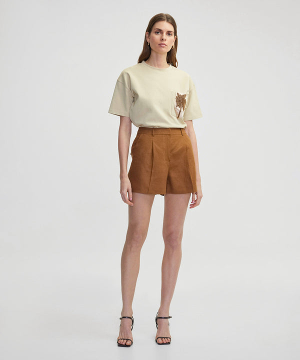 Ipekyol Palm Tree Embroidered T-Shirt Natural