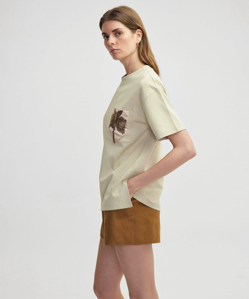 Ipekyol Palm Tree Embroidered T-Shirt Natural