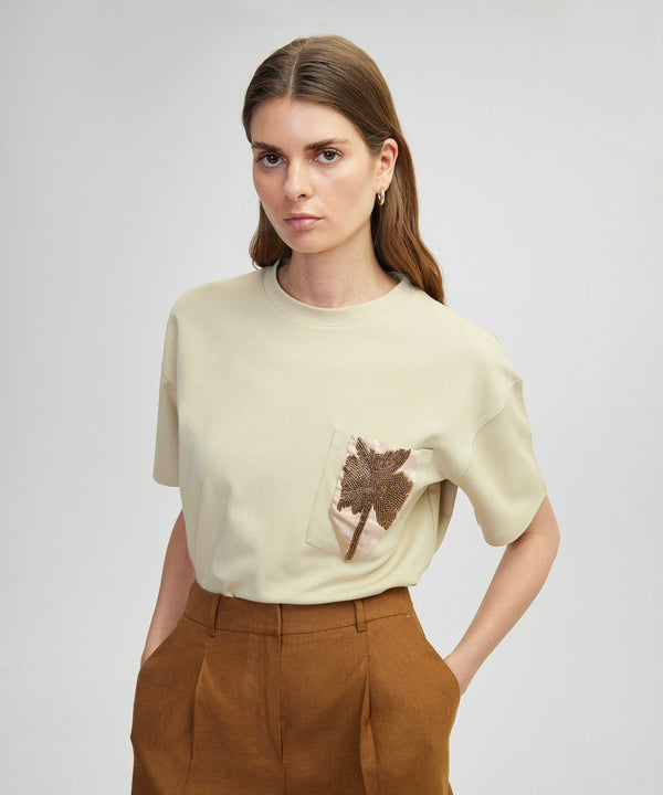 Ipekyol Palm Tree Embroidered T-Shirt Natural