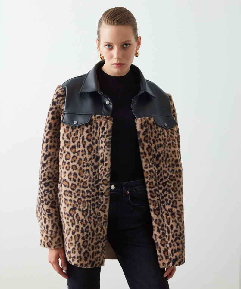 Ipekyol Leopard Pattern Mix Coat Brown