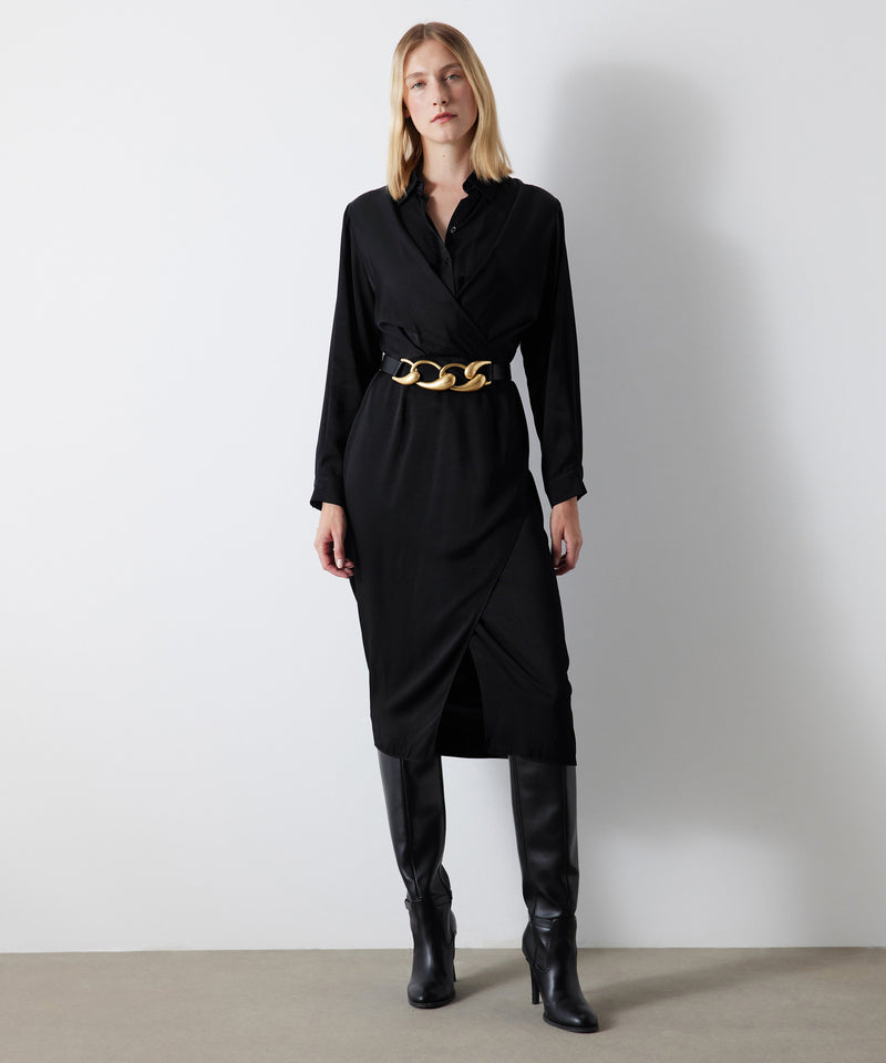 Ipekyol Draped Satin Midi Dress Black