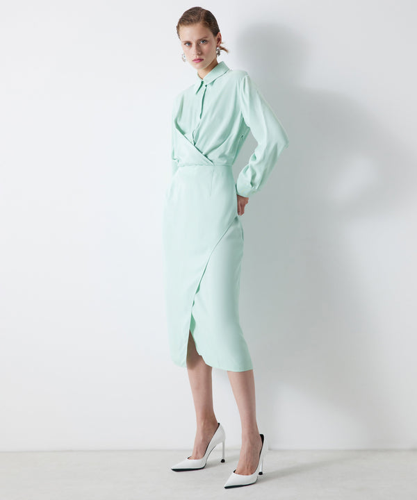 Ipekyol Draped Satin Midi Dress Light Green