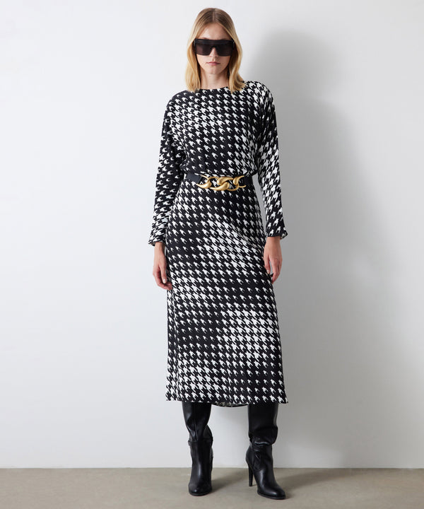 Ipekyol Houndstooth Pattern Midi Dress White