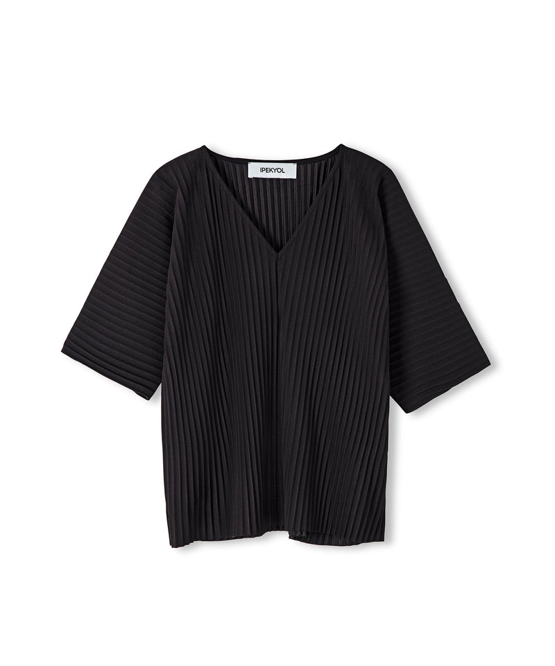 Ipekyol Pleated V-Neck Solid Blouse Black