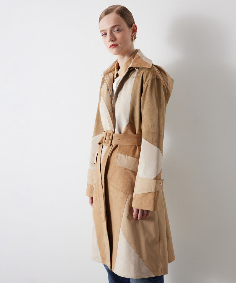 Ipekyol Color Block Suede Garnished Trench Coat Natural