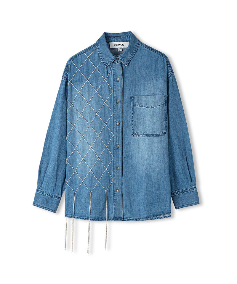 Ipekyol Stone Striped Denim Shirt Light Indigo