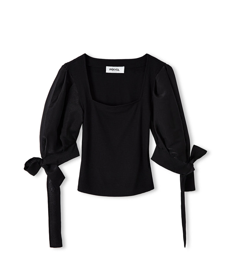 Ipekyol Organza Mix With Sleeve Tie Top Black