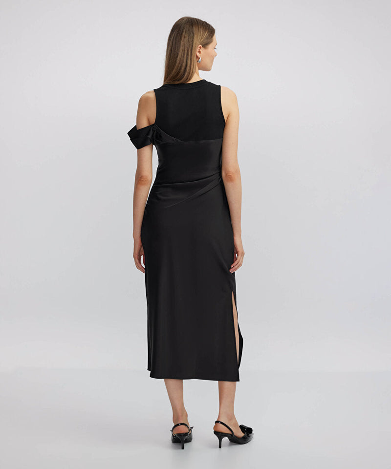 Ipekyol Combed Cotton Mix Draped Dress Black