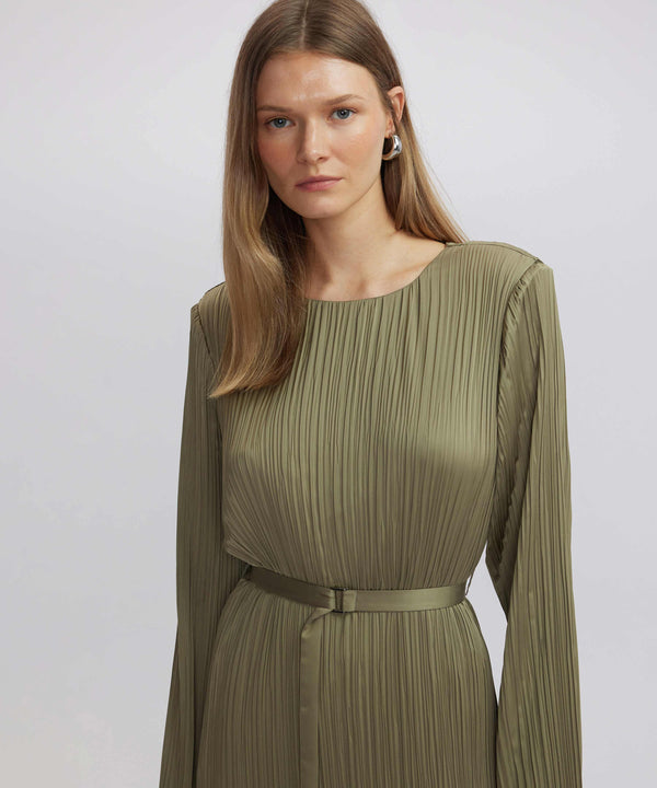 Ipekyol Shiny Textured Pleated Dress Khaki