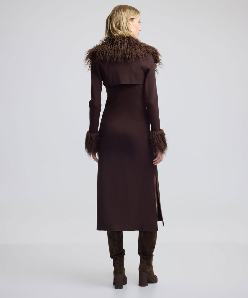 Ipekyol Faux Fur Two-Piece Dress Brown