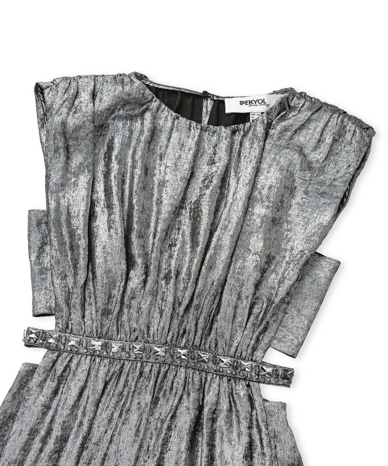 Ipekyol Shiny Textured Embroidered Dress Grey