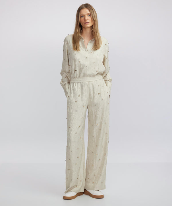 Ipekyol Embroidered Wide Leg Fit Trousers Stone