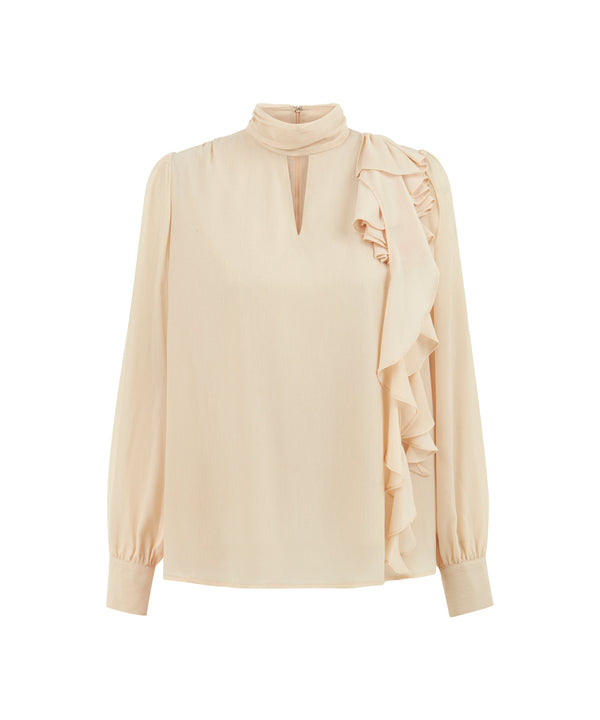 Ipekyol Ruffle Detailed High Collar Blouse Natural