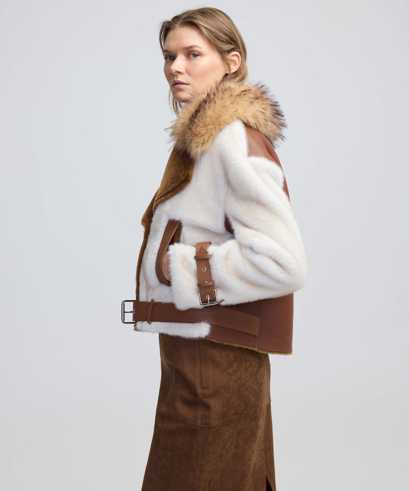 Ipekyol Colorblock Faux Fur Coat Light Brown