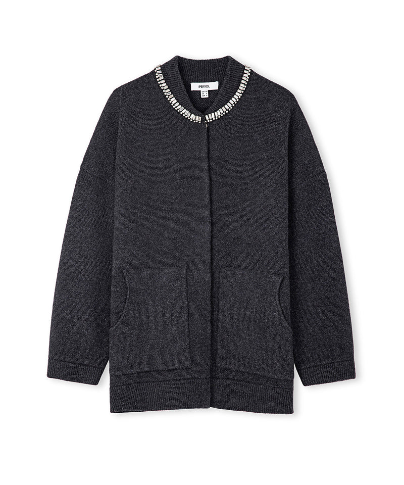 Ipekyol Embroidered Knitted Coat Anthracite