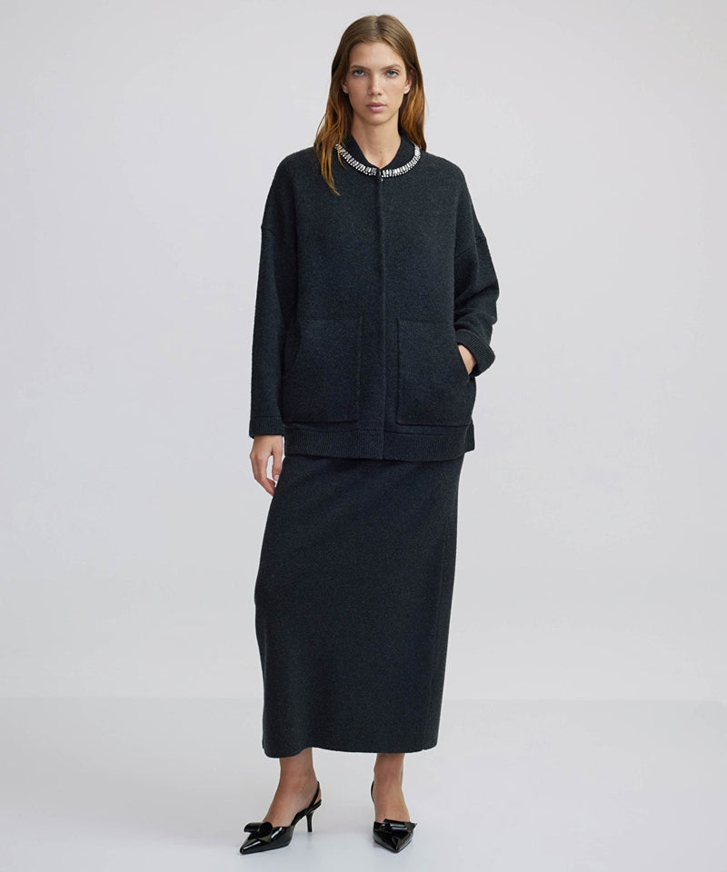 Ipekyol Embroidered Knitted Coat Anthracite