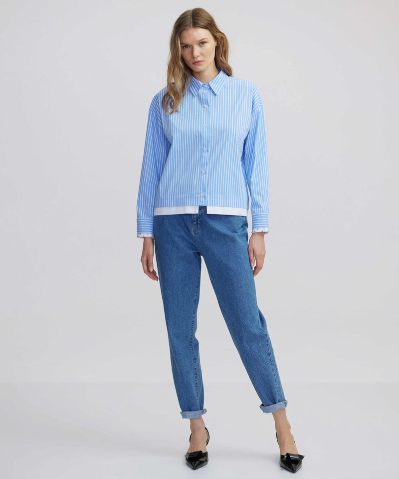 Ipekyol Embroidered Striped Shirt Light Blue